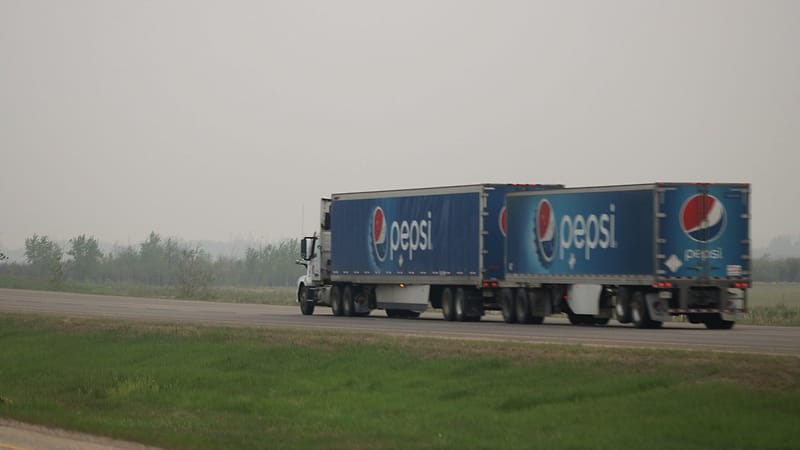 A box truck painted in a grocery chain livery backed against a store loading dock with pallets on a ramp.